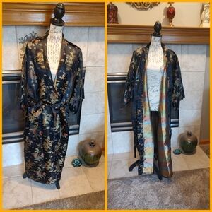 Black Satin Oriental "Golden Dragon" Kimono Robe XXL!